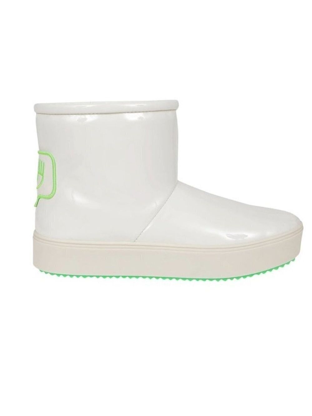 CHIARA Ferragni Logo Patch White Vinyl and Plush Lined Ankle Booties Size 39